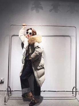 「kookemのアイテム（ダウンジャケット/コート、グレー系）」を使った、美美的兔纸さん（レディース）の冬コーディネート