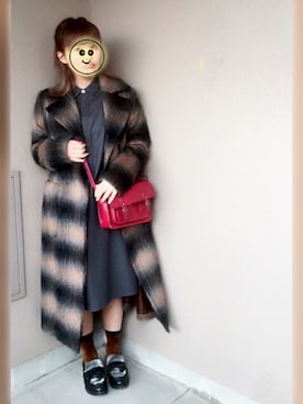 「FRED PERRY（フレッドペリー）のアイテム（シャツワンピース）」を使った、428さん（レディース・155cm）の冬コーディネート