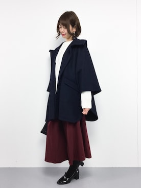 「アイテム（ポンチョ）」を使った、miyaseさん（レディース・165cm・20代）の冬コーディネート