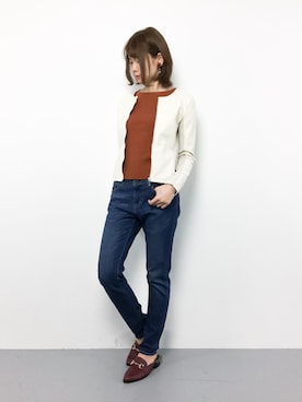「M.deux（エムドゥ）のアイテム（ノーカラージャケット）」を使った、miyaseさん（レディース・165cm）の冬コーディネート