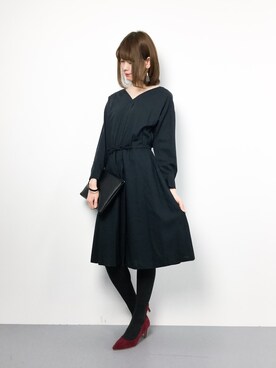 「とろみシャツ」｜「アイテム（ワンピース/ドレス）」を使った、miyaseさん（レディース・165cm）の冬コーディネート