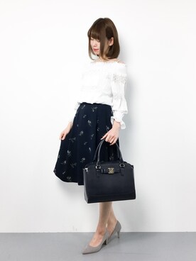 「Aラインスカート」｜「アイテム（トートバッグ）」を使った、miyaseさん（レディース・165cm）の冬コーディネート