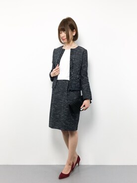 「ドッキングワンピ」｜「アイテム（ノーカラージャケット）」を使った、miyaseさん（レディース・165cm）の春コーディネート