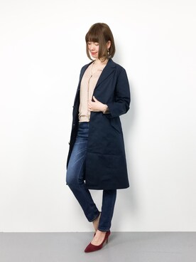 「CUBE SUGAR（キューブシュガー）のアイテム（チェスターコート）」を使った、miyaseさん（レディース・165cm）の春コーディネート
