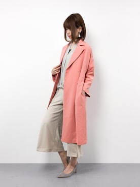「TIENS ecoute（ティアンエクート）のアイテム（チェスターコート）」を使った、miyaseさん（レディース・165cm）の春コーディネート