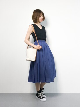 「URBAN RESEARCH Sonny Label（アーバンリサーチサニーレーベル）のSonny Label キャンバスバケツショルダーバッグ（ショルダーバッグ）」を使った、miyaseさん（レディース・165cm）の夏コーディネート