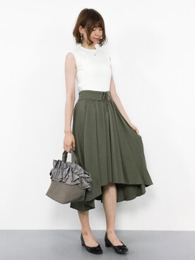 「カーキ×ホワイト」｜miyaseさん（レディース・166cm）の夏コーディネート