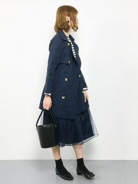 「ネイビーコーデ」｜「アイテム（トレンチコート）」を使った、miyaseさん（レディース・166cm）の秋コーディネート