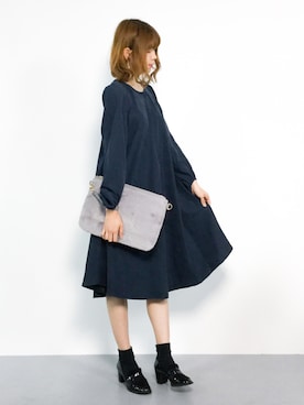 「ファークラッチ」｜「アイテム（ワンピース/ドレス）」を使った、miyaseさん（レディース・166cm）の秋コーディネート