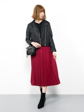 「reca（レカ）のアイテム（ライダースジャケット）」を使った、miyaseさん（レディース・166cm）の秋コーディネート