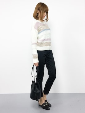 「LEPSIM（レプシィム）の【日々アイテム】ストレッチムジスリムパンツ17FW　762936（その他パンツ）」を使った、miyaseさん（レディース・166cm）の冬コーディネート