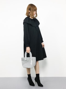 「フリルトート」｜「アイテム（ワンピース/ドレス）」を使った、miyaseさん（レディース・166cm）の秋コーディネート