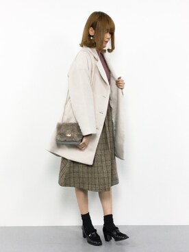 「one after another NICE CLAUP（ワンアフターアナザーナイスクラップ）のアイテム（チェスターコート）」を使った、miyaseさん（レディース・166cm）の冬コーディネート