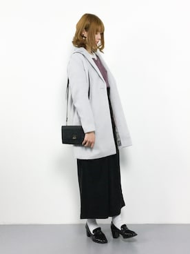 「AS KNOW AS PINKY（アズノゥアズピンキー）のアイテム（チェスターコート）」を使った、miyaseさん（レディース・166cm）の冬コーディネート