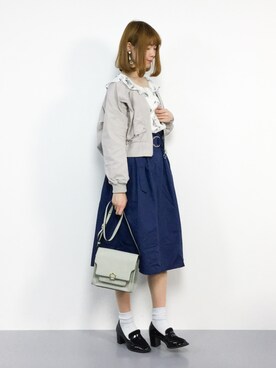 「ハイウエストスカート」｜「アイテム（ブルゾン）」を使った、miyaseさん（レディース・166cm）の冬コーディネート