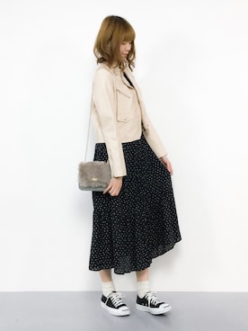 「カジュアルガーリー」｜「アイテム（ライダースジャケット）」を使った、miyaseさん（レディース・166cm）の冬コーディネート