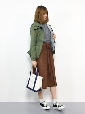 「ケーブルニット」｜「アイテム（マウンテンパーカー）」を使った、miyaseさん（レディース・166cm）の冬コーディネート