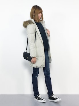 「ぺプラムトップス」｜「アイテム（ダウンジャケット/コート）」を使った、miyaseさん（レディース・166cm）の冬コーディネート