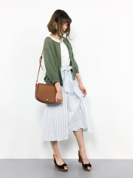 「ストライプスカート」｜「アイテム（ブルゾン）」を使った、miyaseさん（レディース・166cm）の春コーディネート