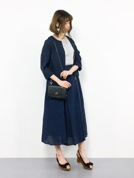 「マキシスカート」｜「アイテム（ノーカラージャケット）」を使った、miyaseさん（レディース・166cm）の春コーディネート