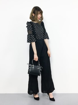「フレアスリーブ」｜「アイテム（サロペット/オーバーオール）」を使った、miyaseさん（レディース・166cm）の春コーディネート
