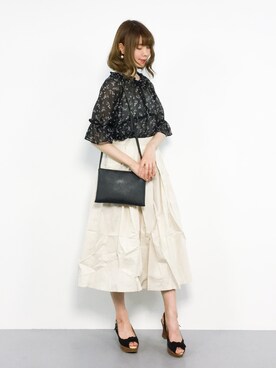 「titivate（ティティベイト）のタイプライタータックフレアスカート（スカート）」を使った、miyaseさん（レディース・166cm）の夏コーディネート