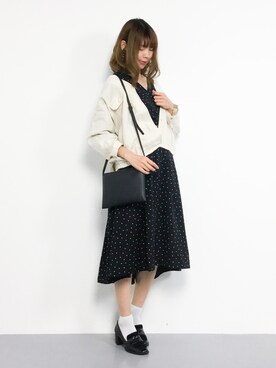 「ドットワンピ」｜「アイテム（ブルゾン）」を使った、miyaseさん（レディース・166cm）の夏コーディネート