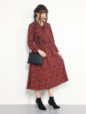 「earth music&ecology（アースミュージックアンドエコロジー）の・花柄ボウタイワンピース ●（ワンピース）」を使った、miyaseさん（レディース・166cm）の秋コーディネート