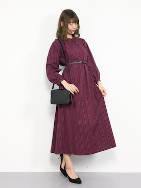 「ノーカラーシャツ」｜「アイテム（シャツワンピース）」を使った、miyaseさん（レディース・166cm）の秋コーディネート