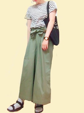 「MARGARET HOWEEL」｜「アイテム（アナログ腕時計）」を使った、森ぽん。さん（レディース・169cm）の夏コーディネート