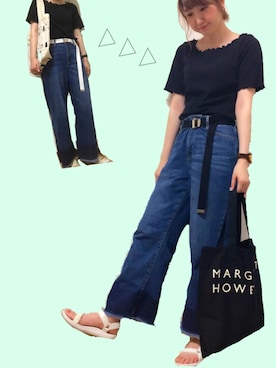 「MARGARET HOWEEL」｜「アイテム（アナログ腕時計）」を使った、森ぽん。さん（レディース・169cm）の夏コーディネート