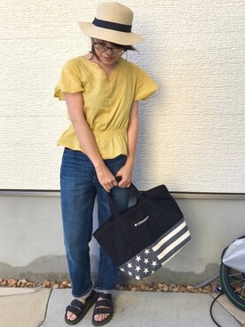 「ハイウエストストレートジーンズ」｜オフロスキー@mamaコーデさん（レディース・158cm）の夏コーディネート