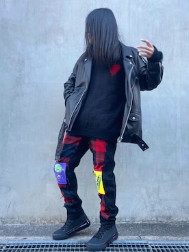 「パンクコーデ」｜「アイテム（ライダースジャケット）」を使った、keitoさん（メンズ・167cm）の冬コーディネート