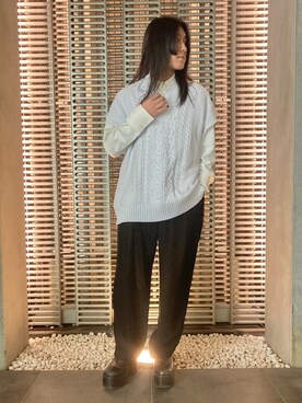 「DANKE SCHON（ダンケシェーン）のDankeSchon/ダンケシェーン/ケーブルニットベスト（ベスト）」を使った、keitoさん（メンズ・167cm）の冬コーディネート