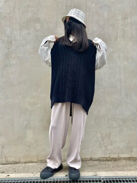 「DANKE SCHON（ダンケシェーン）のDankeSchon/ダンケシェーン/ケーブルニットベスト（ベスト）」を使った、keitoさん（メンズ・167cm）の冬コーディネート