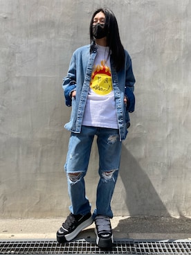 「WHITELAND（ホワイトランド）のアイテム（デニムパンツ）」を使った、keitoさん（メンズ・167cm）の春コーディネート