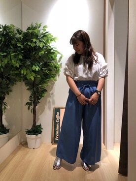 「HVC（エイチブイシー）のアイテム（パンツ）」を使った、GRAND GLOBAL 座間店さん（レディース・155cm）の夏コーディネート