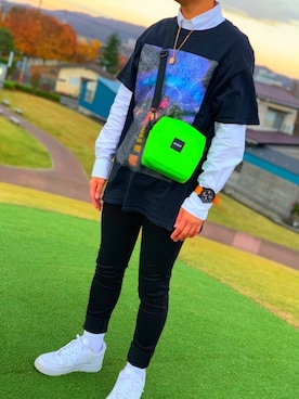 「HUF（ハフ）のアイテム（バッグ）」を使った、たかのっちさん（メンズ・161cm）の秋コーディネート