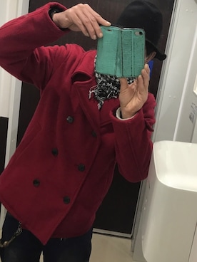 「アイテム（ピーコート、レッド系）」を使った、ともキングさん（メンズ・176cm）の冬コーディネート