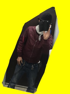 「ワインレッド」｜「アイテム（MA-1）」を使った、ともキングさん（メンズ・176cm）の秋コーディネート