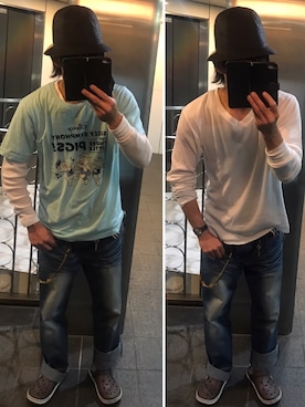 「Hanes」｜「アイテム（帽子）」を使った、ともキングさん（メンズ・176cm）の夏コーディネート