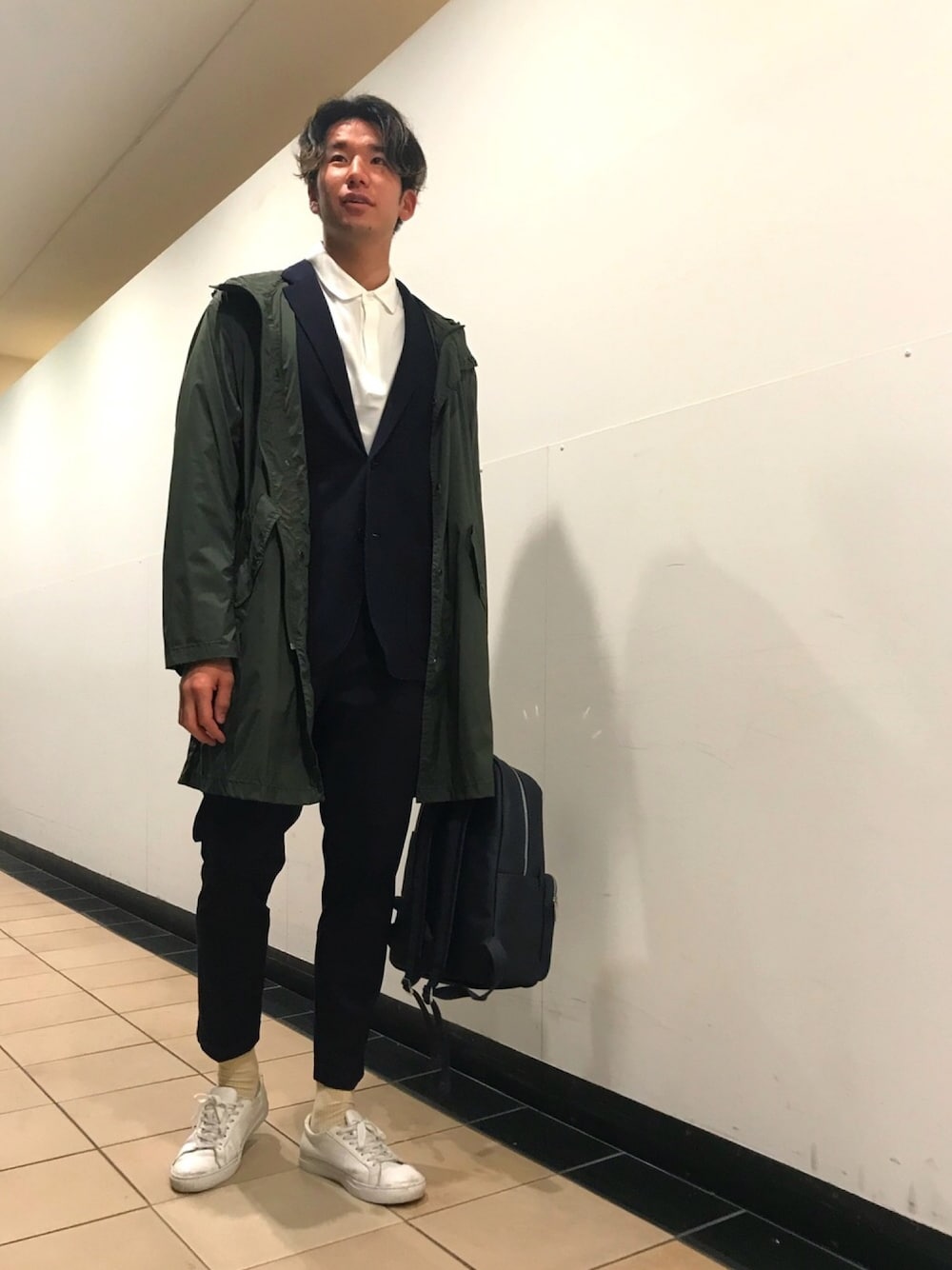 「ラコステ、LACOSTE、フォーマル、かっちり、アイコニックブランド、いいね、save、フォローお願いします🤑」｜「LACOSTEのフーデット ストレッチ タフタ ウィンドブレーカー（ブルゾン、グリーン系）」を使った、SHO TONOさん（メンズ・184cm）の春コーディネートの1枚目の写真