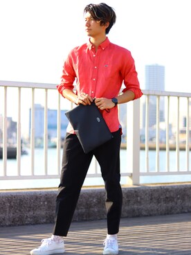 Lacoste ラコステ のクラッチバッグを使ったメンズ人気ファッションコーディネート Wear
