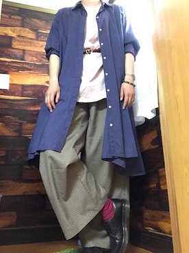 「シャツワンピを羽織る」｜「アイテム（ワンピース/ドレス）」を使った、三四郎さん（レディース・167cm）の春コーディネート