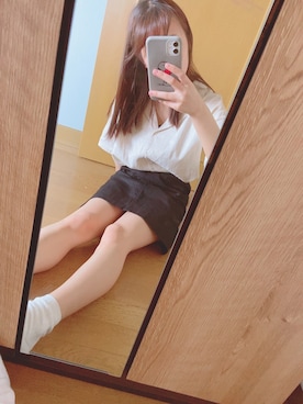 「GU（ジーユー）のアイテム（スカート、ブラック系）」を使った、suzugrbb7910さん（レディース・151cm）の夏コーディネート