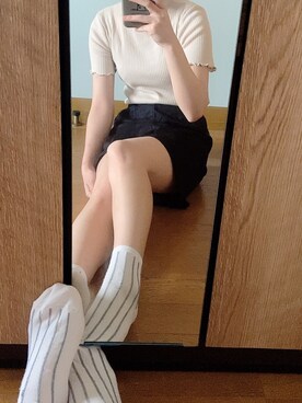 「GU（ジーユー）のアイテム（スカート、ブラック系）」を使った、suzugrbb7910さん（レディース・151cm）の夏コーディネート