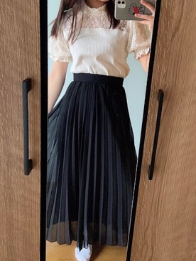 「GRL（グレイル）のプリーツスカート（スカート、ブラック系）」を使った、suzugrbb7910さん（レディース・151cm）の夏コーディネート