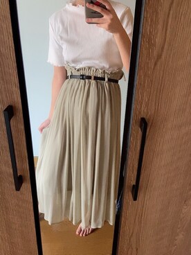 「しまむら（シマムラ）のアイテム（スカート、グリーン系）」を使った、suzugrbb7910さん（レディース・151cm）の夏コーディネート