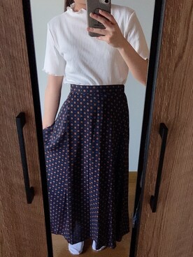 「GU（ジーユー）のアイテム（スカート、ブルー系）」を使った、suzugrbb7910さん（レディース・151cm）の夏コーディネート