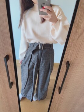 「GU（ジーユー）のアイテム（パンツ、グレー系）」を使った、suzugrbb7910さん（レディース・151cm）の秋コーディネート